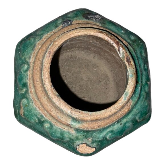 Vintage Green Hexagonal Floral Ceramic Vase - Picture 5 of 6